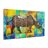 Rhino 4 Pieces Mega Glass Wall Art (59"x36") | Insigne Art Design.